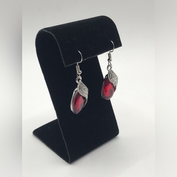 Red Teardrop Crystal Earrings - Picture 4 of 5